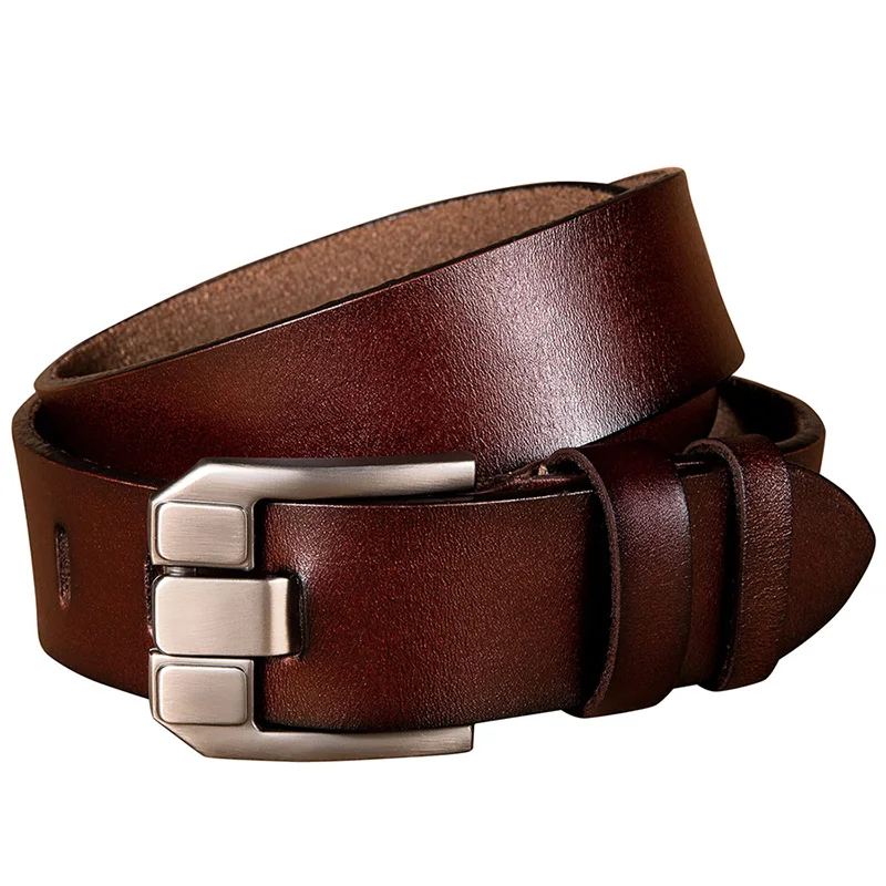 Мужской ремень из воловьей кожи Hi Tie коричневый натуральной для джинсов