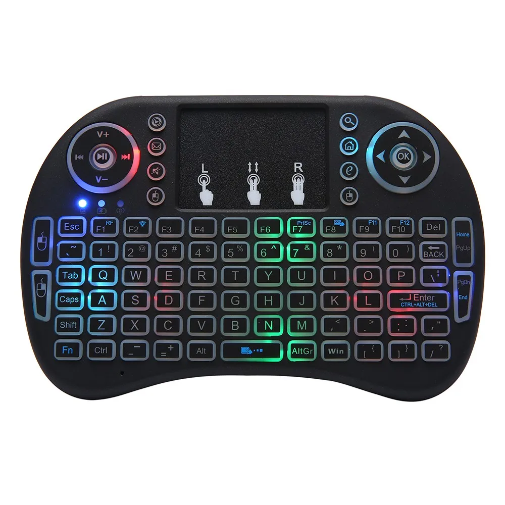 Colors backlit Eng 2,4 ГГц USB touch pad I8 Мини Беспроводная клавиатура с разноцветной светодиодной подсветкой на английском, русском, испанском - Цвет: Colors backlit Eng