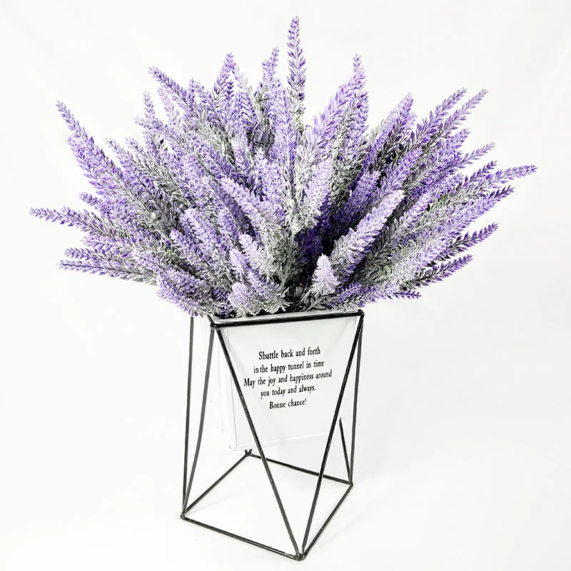 

38cm 1 Bundle Lavender Artificial Flower Home Decoration Ears Romantic Purple Lavender 5 Heads Face Flocking Plant Vase
