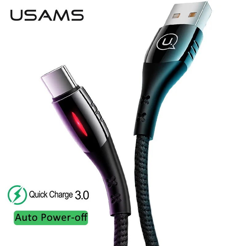 USAMS Тип C Автоматическое отключение питания USB кабель Быстрая зарядка QC3.0