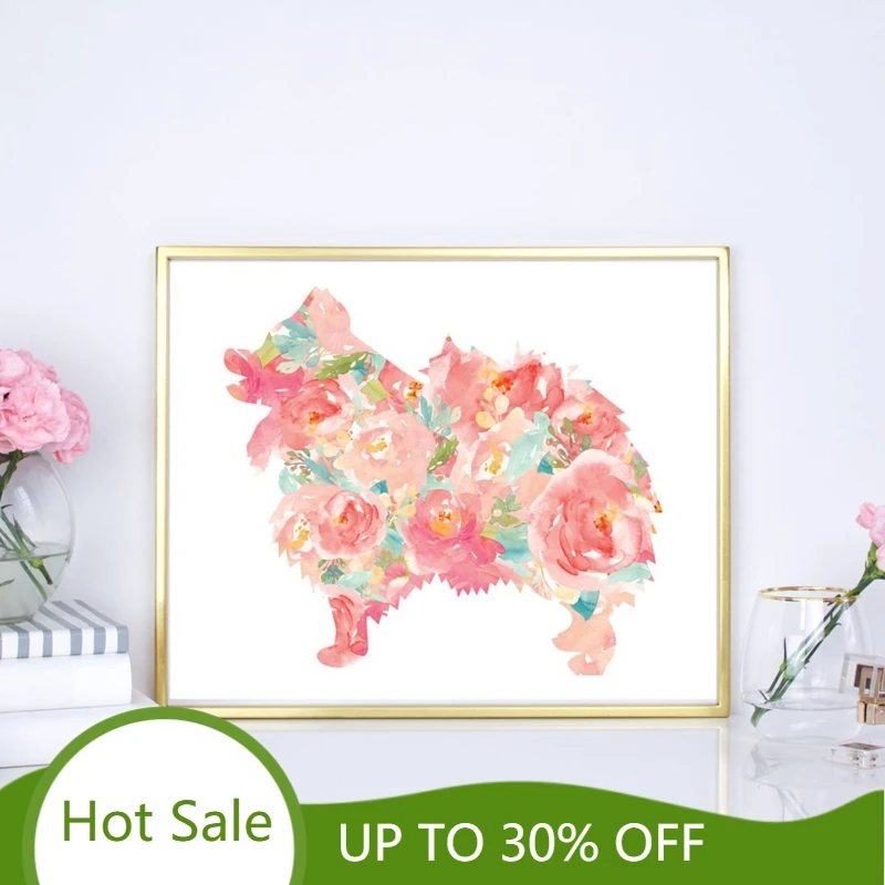 Шпиц акварелью и с аппликацией в виде цветка холст для живописи картина на стену