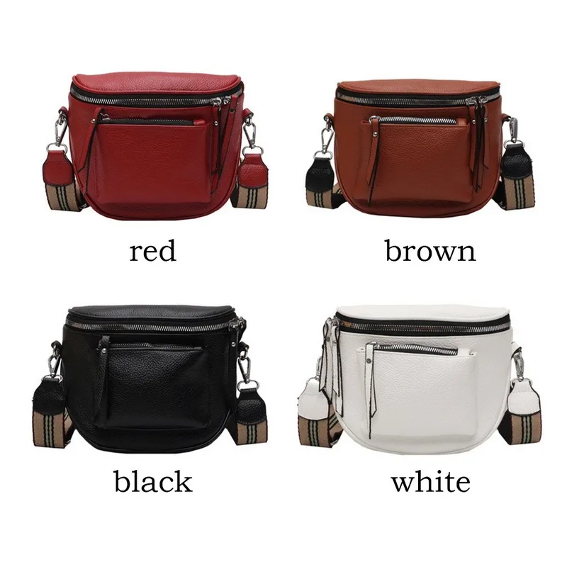 

2021 Design Crossbody Bag Pu Leather Soft Messenger Bags For Ladies Zipper Wide Shoulder Strap Mini Retro Woman Female Bags
