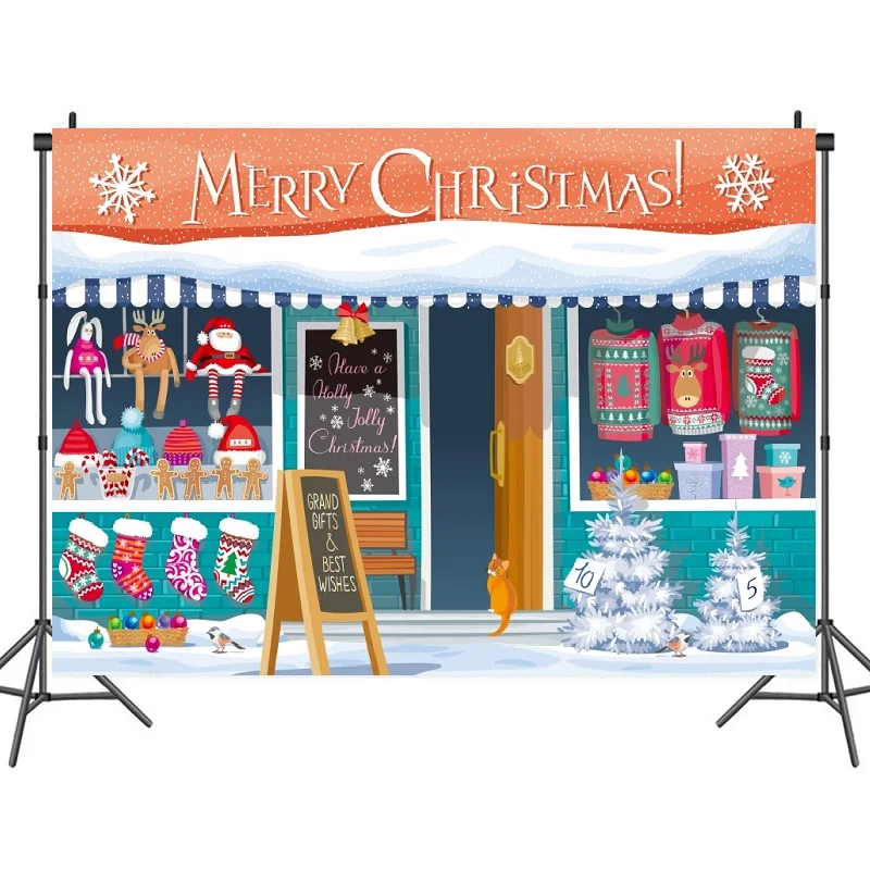Рождественский магазин фоны для фотосъемки семейная съемка зимний мультяшный Рождественский Декор фоны для фотостудии баннер