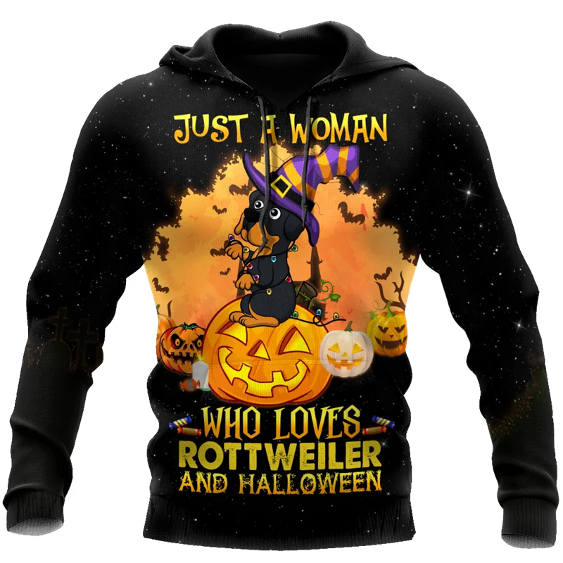 

Fashionable Happy Halloween Rottweiler 3D Printing Men's Autumn Zip Hoodie Unisex Casual Sweatshirt Street Harajuku Hoodie