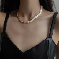 personality asymmetric gold twist rope chains necklaces for women irregular freshwater pearl chokers necklace wedding jewelry