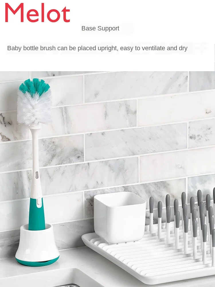 

Milk Bottle Brush with Base Cup Bottle Straw Pacifier Brush Cleaning Cleaning Brush Built-in Soap Liquid Clean