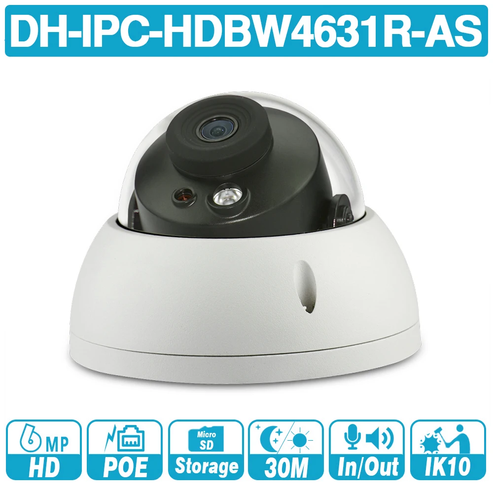 DH IPC HDBW4631R AS 6MP IP камера POE аудио и сигнализация вход/выход слот для sd карты