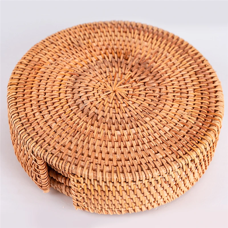 

Подставки под напитки 6 шт./компл., круглая посуда, подставка под тарелку из ротанга, плетеные подстаканники, диаметр 8 см/10 см, аксессуары для ...