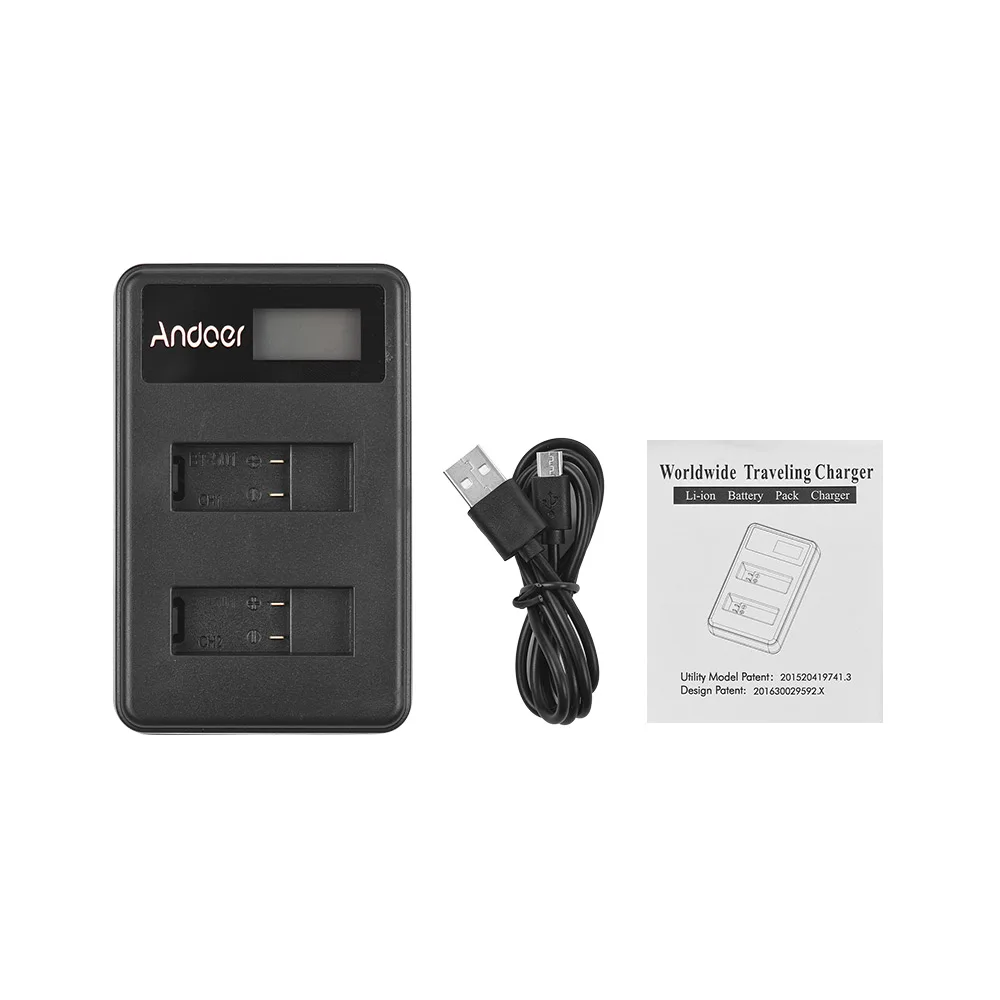 Andoer ЖК дисплей 2 GOPRO5 двойной Батарея Зарядное устройство Камера зарядки USB Вход