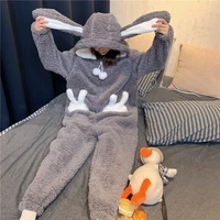 one piece pajamas for women autumn winter anime 2021 cute new student lovely thickened plush warm hooded lambhair home clothes
