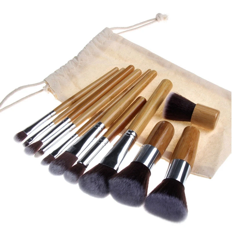 

11Pcs Natural Bamboo Makeup Brush Set High Quality Foundation Mixed Female Beauty Cosmetics Makeup Tool Set