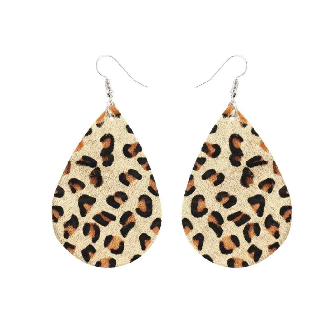 

2020 New Horsehair Leopard Leather Earrings Earrings Temperament Leather Earrings Women Fashion Earrings