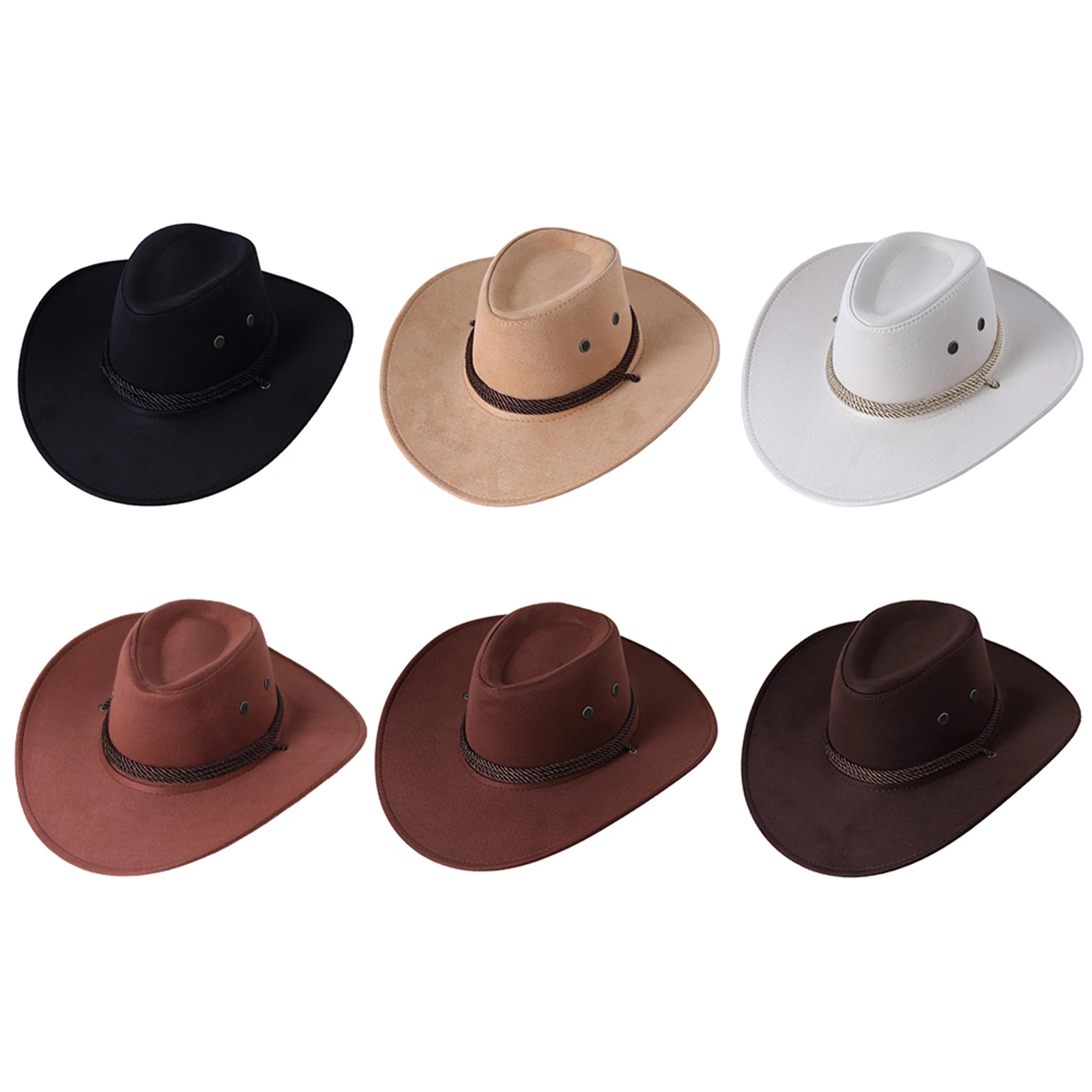 

Men Cowboy Hat with Adjustable Chin Rope Wide Brim Vintage Style Clothing Accessories 2022 New Fashion