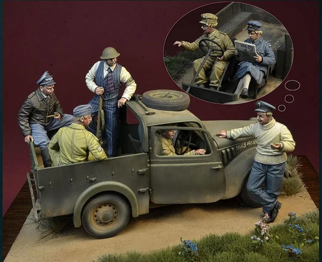 1/35 старинный воин включает 6 (без автомобиля без карты) модельная фигурка из смолы