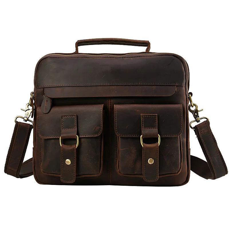 

Men's Crazy horse skin briefcases cross section business genuine leather laptop handbag casual shoulder bag portable briefcase