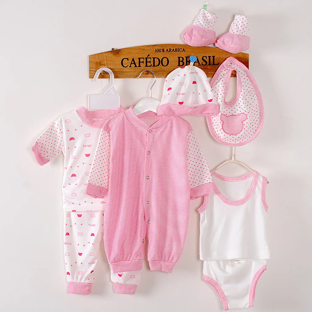 8PCS Baby Clothing Set Newborn Boy Girl Tops Hat Pants Bib Sock Shose Romper Outfits Infant Product Costume M840# | Детская одежда и