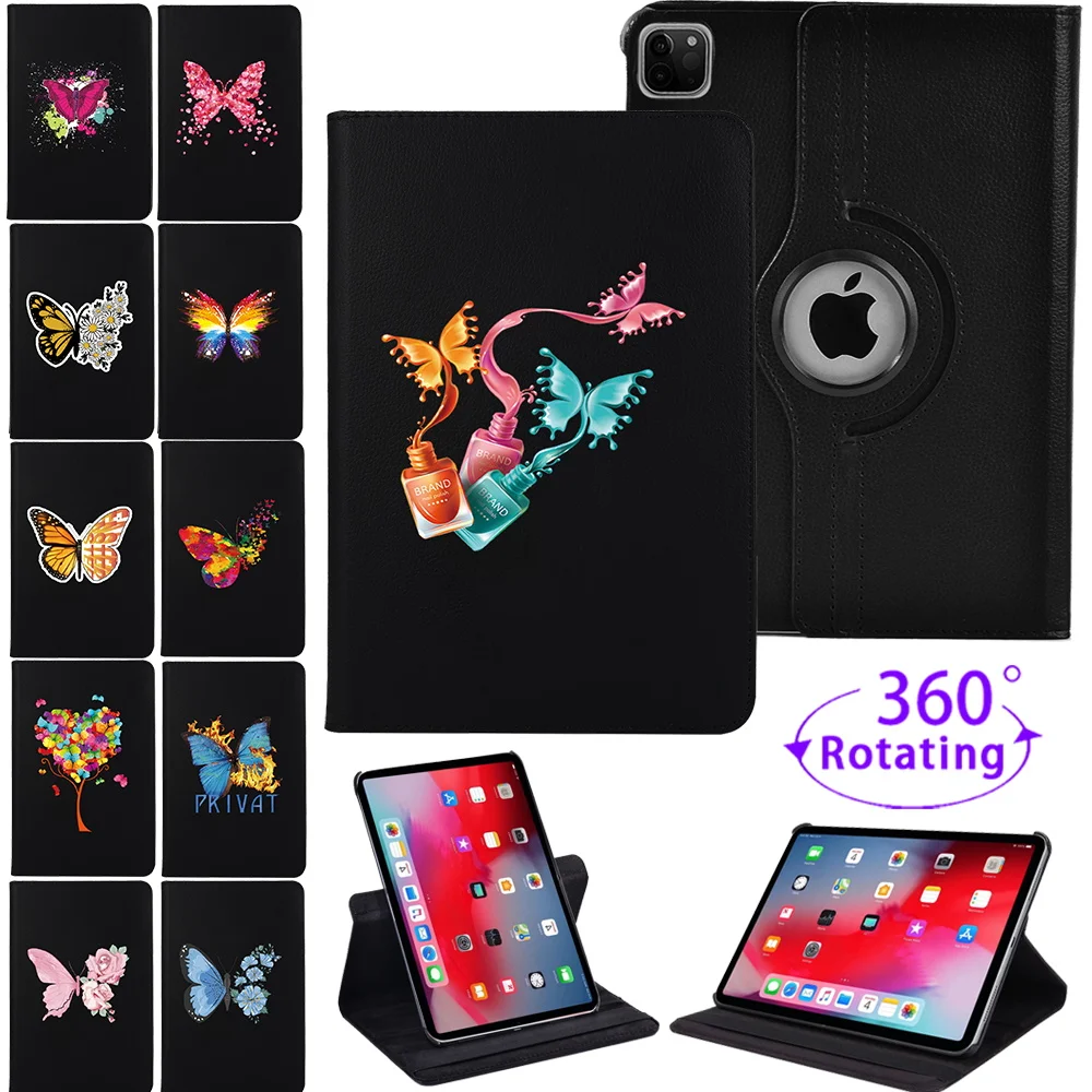 

Smart 360 Rotating Tablet Case for Apple iPad Pro 11 PU Leather ipad Air 4 Cases Auto Wake-up Butterfly Series Cover+Stylus