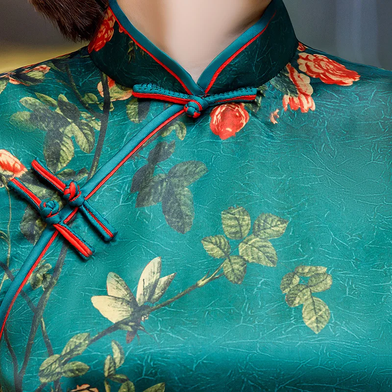 Женские красивые китайские Qipao платья Drak зеленые цветы Традиционные вечерние Qi Pao