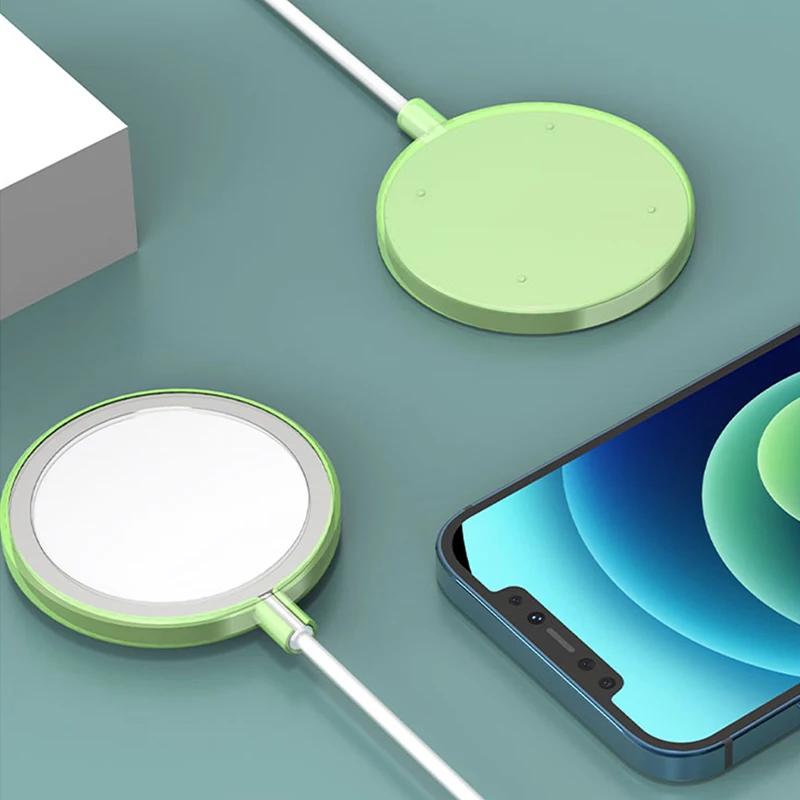 

For iPhone 12 Wireless Charger Accessories Simple Candy Color Transparent Soft TPU Skin Feel Charger Base Anti-fall Cover