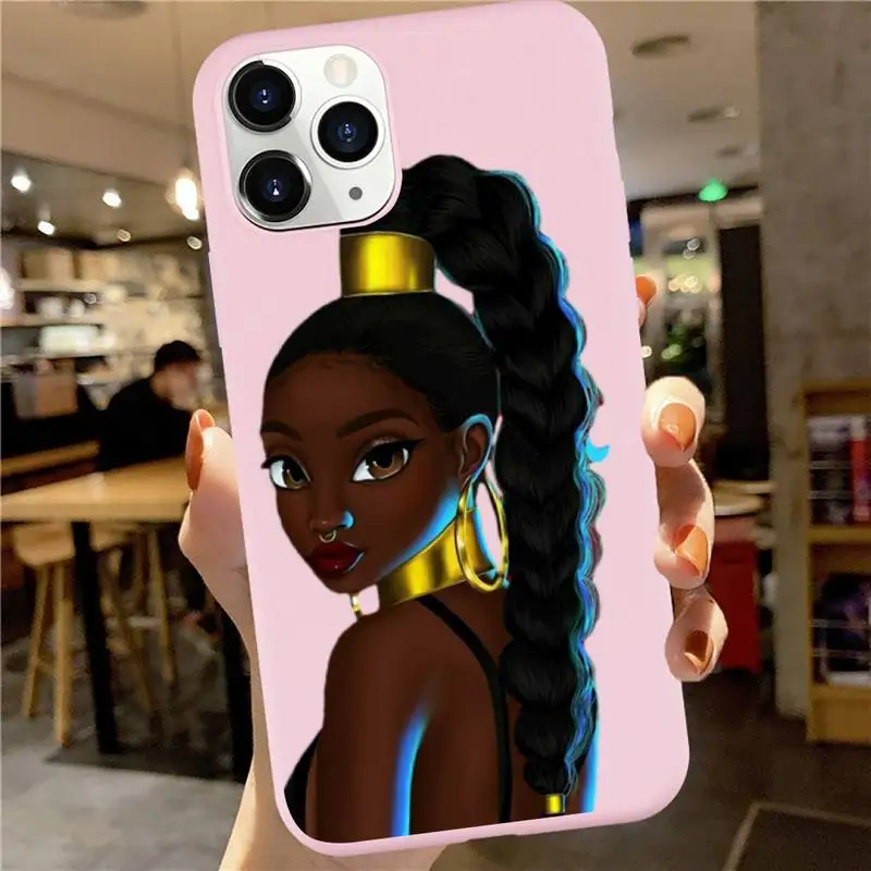 

Dirty braid Black African Art Phone Case Pink Candy Color for iPhone 6 7 8 11 12 s mini pro X XS XR MAX Plus