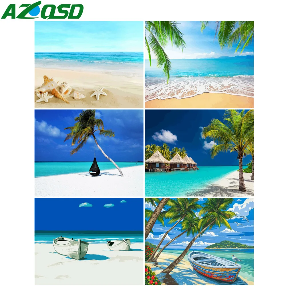 

AZQSD Picture Oil Painting By Numbers Seaside Hand Paind Kit Canvas Paint By Numbers Landscape Home Wall Art Home Decoration