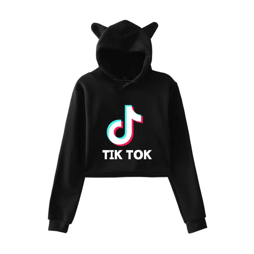 Женская толстовка до пупка TIK TOK модная укороченная Толстовка в стиле Kpop