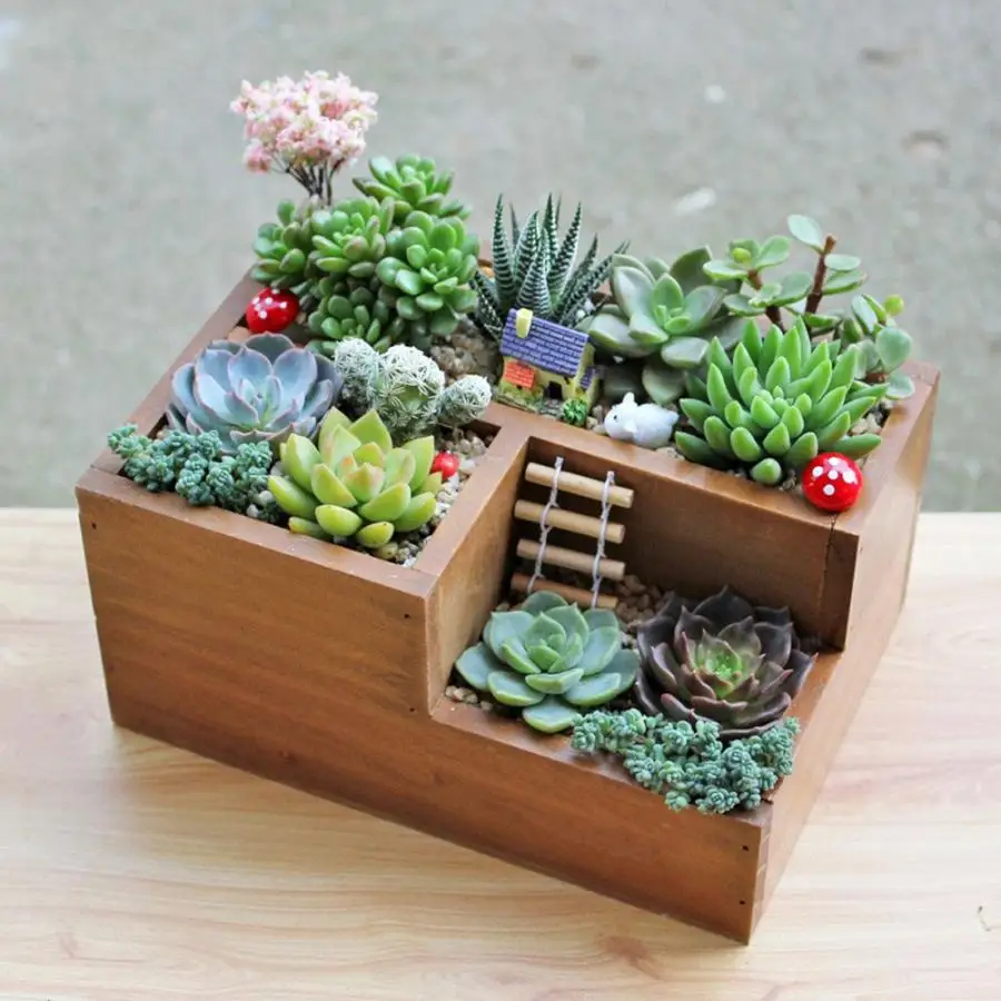 Plant Pot Home Office Desktop Wooden Three Grids Succulent Flower Storage Box Decoration | Дом и сад