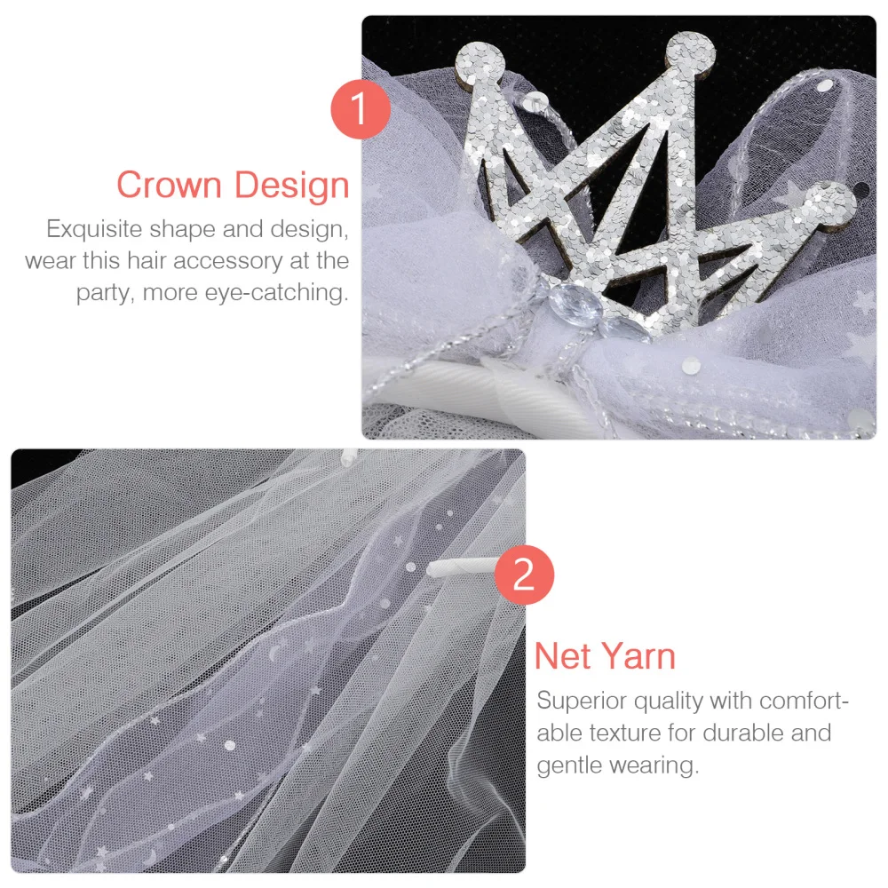 

Kids Veil Double-sided Bow Crown Veil Photo Headdress Wedding Flower Girl Veil