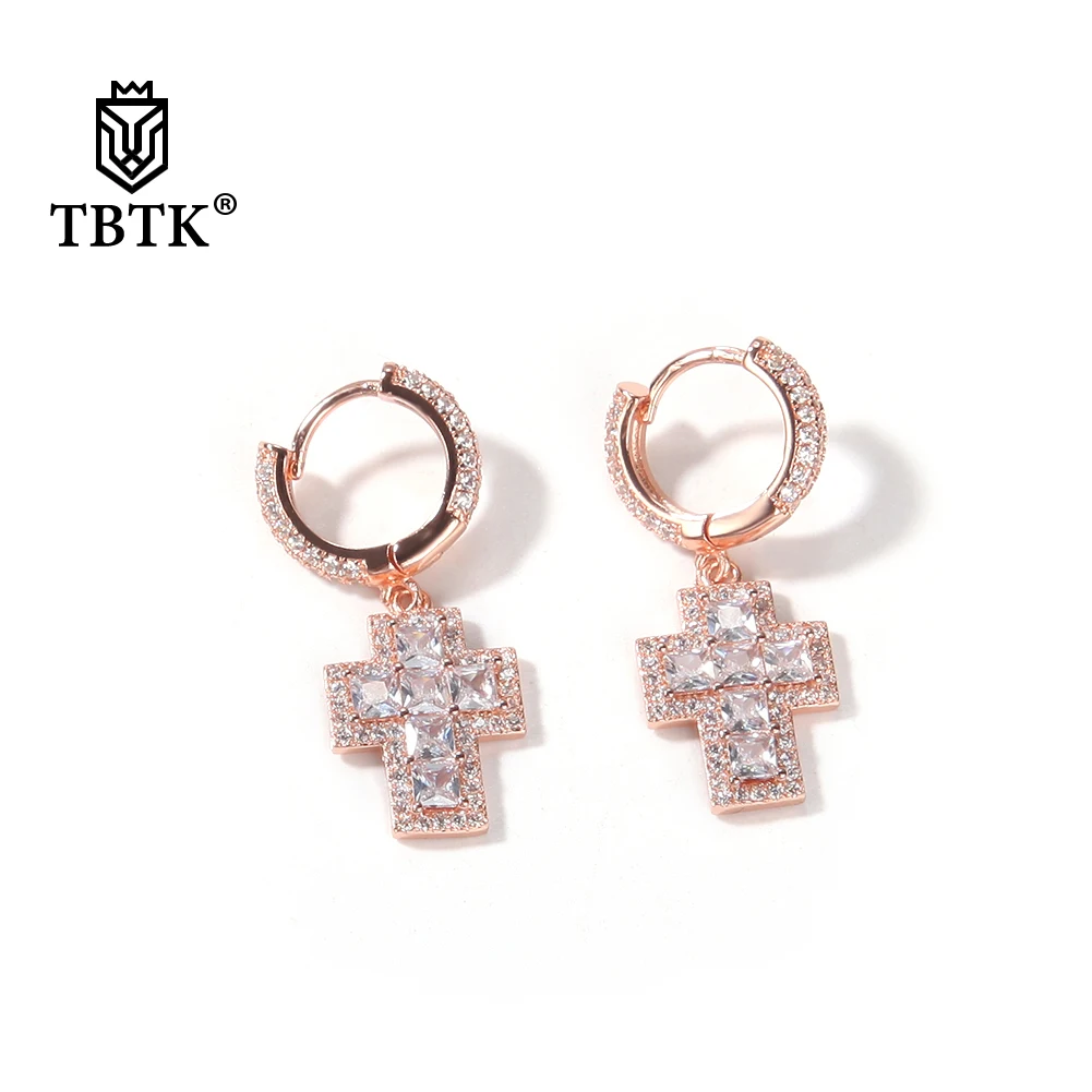 

TBTK Cross Drop Earrings Gold Paved Bling Cubic Zirconia Hiphop Jewelry Unisex Large Stud Earrings Punk For Gift Minimalist