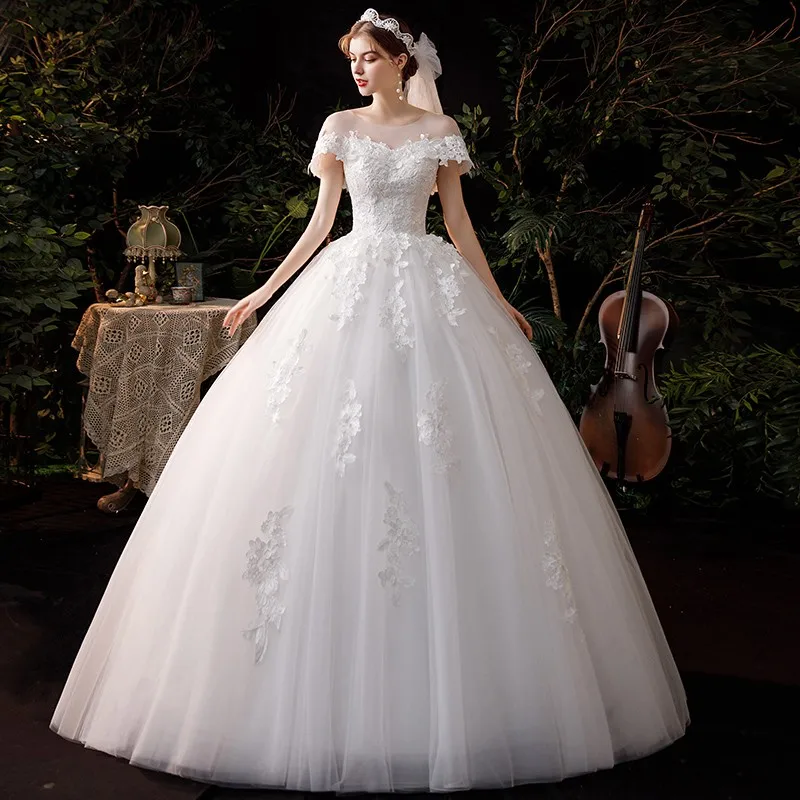 

Wedding Dress 2020 Gryffon Luxury Lace Embroidery O-neck Lace Up Ball Gown Princess Classic Vestido De Noiva Plus Size