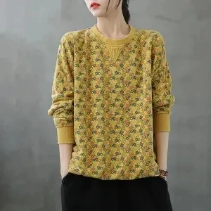 

2020 cotton Vintage Floral long sleeve sweater women's autumn and winter new loose top coat