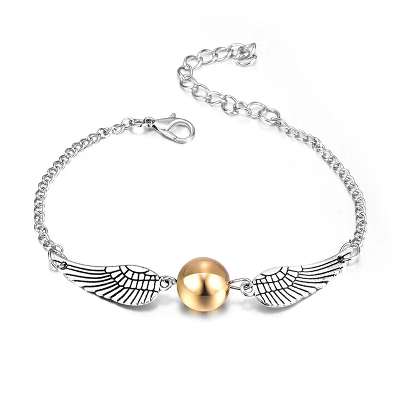 bracelet silver Гарри ювелирное изделие Золотой снитч Закладка ожерелье браслет брелок популярный Винтажный стиль милые Угловые Крылья Серьги для женщин и детей - Цвет: bracelet silver