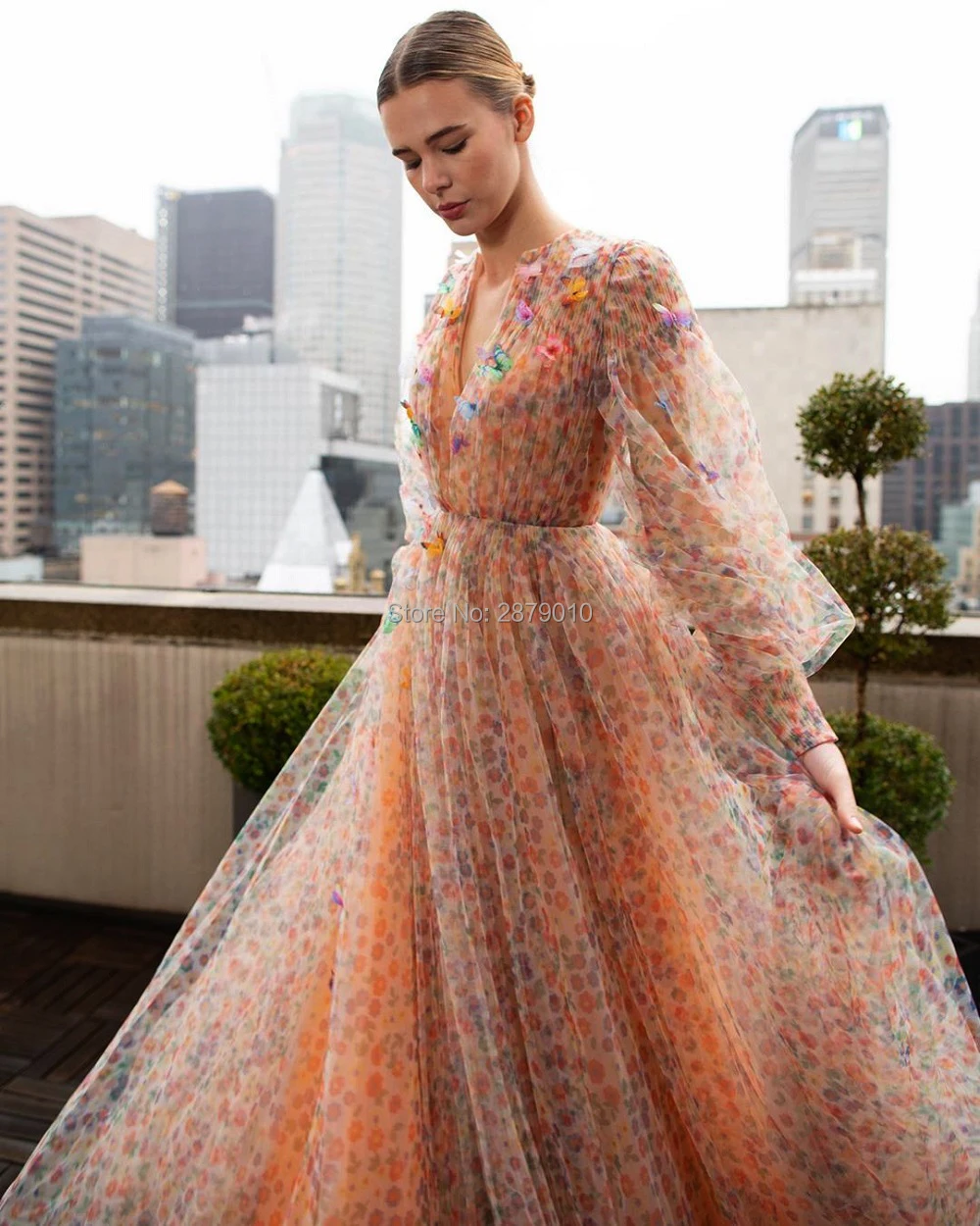 Элегантное Вечернее Платье трапециевидной формы с v-образным вырезом длина до