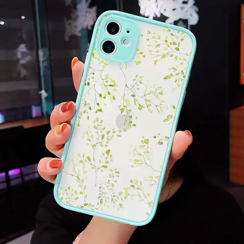 

Watercolor plants with flowers Phone Case For iPhone 12 11 Mini Pro XR XS Max 7 8 Plus X Matte transparent blue Back Cover