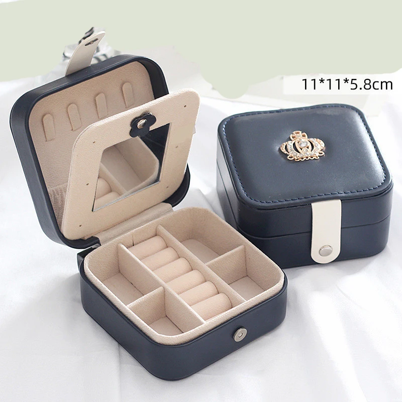 

Double-layer Women's Mini Stud Earrings Rings Jewelry Box Useful Makeup Organizer With Zipper Travel Portable Jewelry PU Box