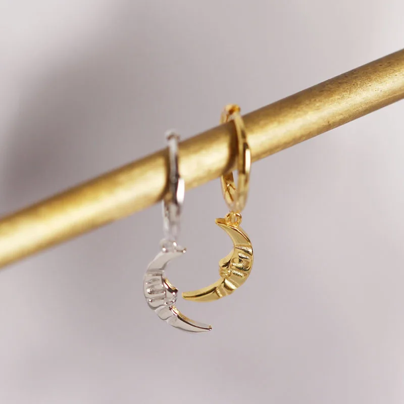 

925 Sterling Silver Ear Buckle Gold Moon Drop Hoop Earring Charm Pendientes 2021 Women Fashion Dangle Tiny Jewelry Accessories