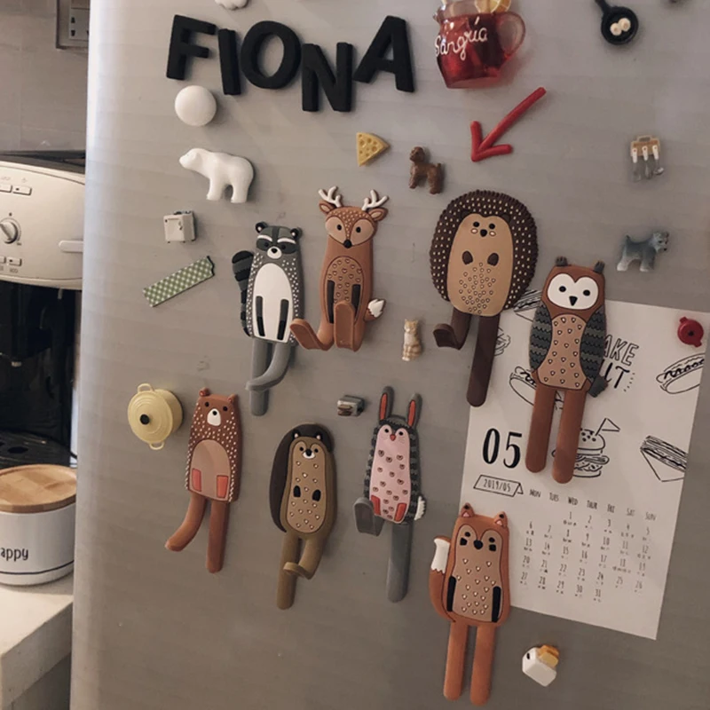 

Cartoon animal Non-marking Magnetic Refrigerator fridge Magnet Creative Cute 3D stickers hook stickers home decor aimant frigo