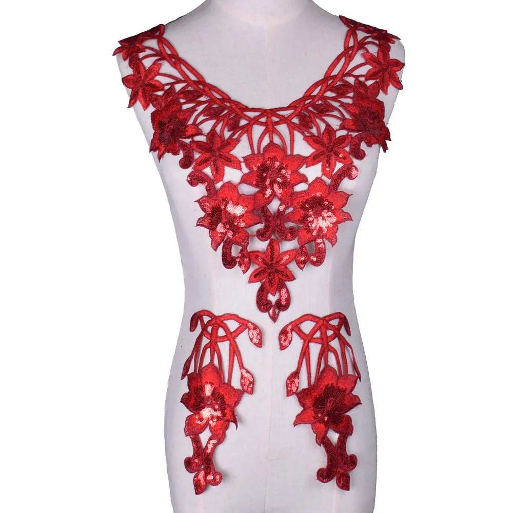 Красная вышитая Венецианская кружевная декольте Воротник Украшение Гипюр