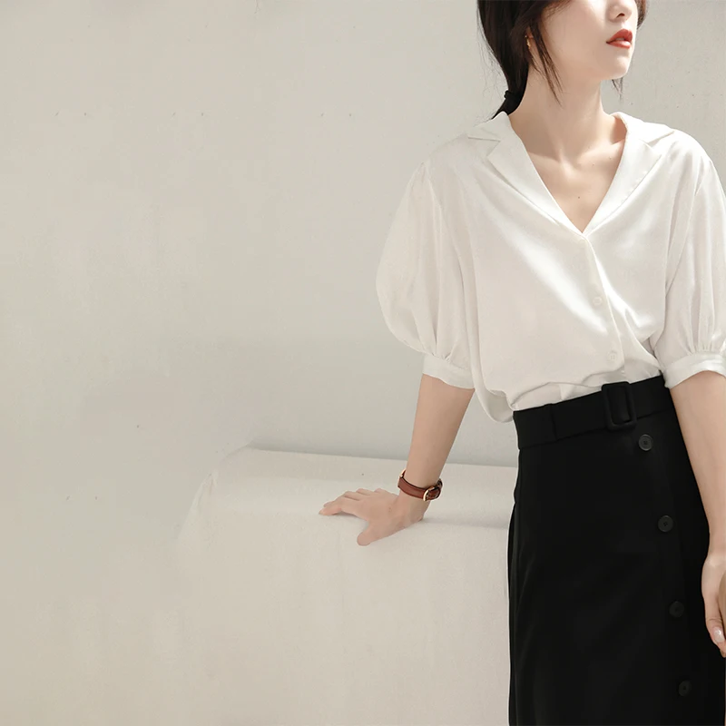 Шифоновая атласная белая рубашка Женский дизайнерский нишевый Топ Sense Новинка