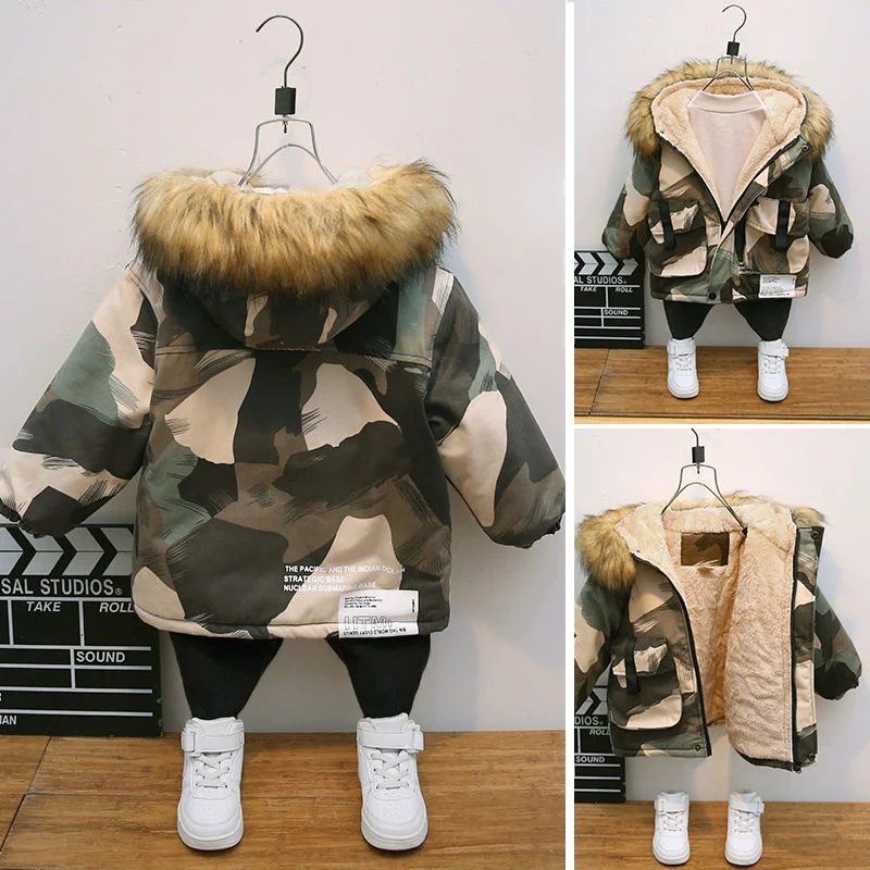 

Baby Toddler Little Boys Girls Winter Cartoon Coats Fur Hooded Jacket 2021 Kids Warm Fleece Outerwear Children's Parkas