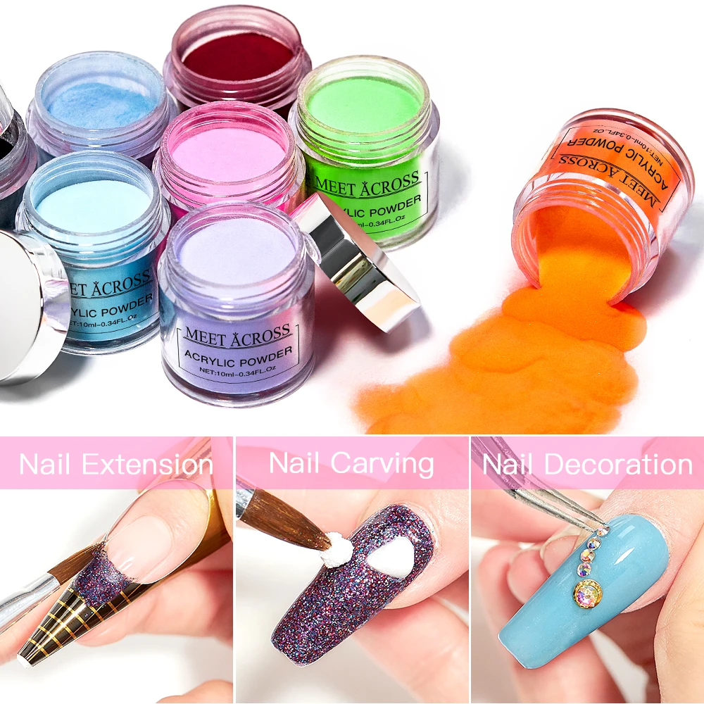 

MEET ACROSS 10g Acrylic Powder Carving Nail Tip Extension French Pink White Clear Acrylic Glitter Powder For Nails Manicure Tool