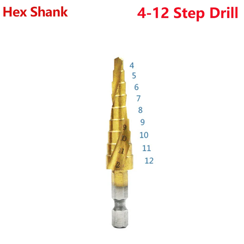 4-12 Hex shank LX Hss титановые спиральные рифленые ступенчатые сверла 4-12/4-20/4-32 мм ступенчатые конусные режущие инструменты стальные деревообрабатывающие металлические сверла - Цвет: 4-12 Hex shank LX