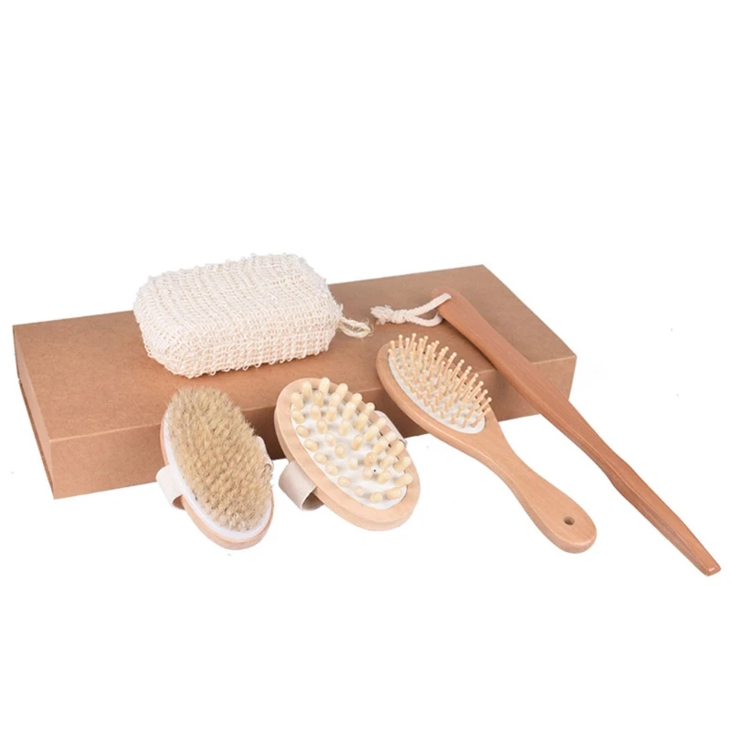 

Щетка для тела, щетка для спины, щетка с лопаткой, щетки для ванны, щетка для сухого расчесывания для душа, отшелушивающий массаж, 5 шт.