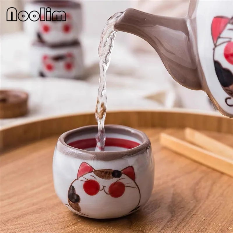 Японский стиль креативная ручная роспись милый кот чайный горшок керамическая