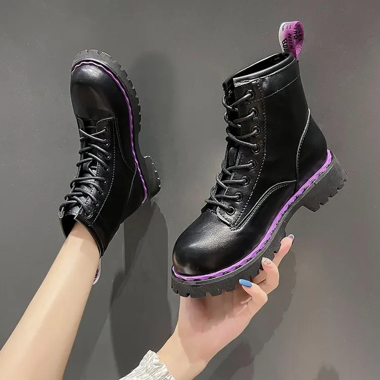 

Зимние женские ботинки в британском стиле, новинка 2021, Осенние универсальные мотоциклетные ботинки челси на толстой подошве в стиле ретро, ...