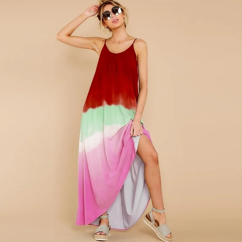 

Harajuku Xxl Dress Color Block Women Backless Patchwork Dress Multicolored Sukienka Irregular Hem Maxi Dress With Straps Pockets