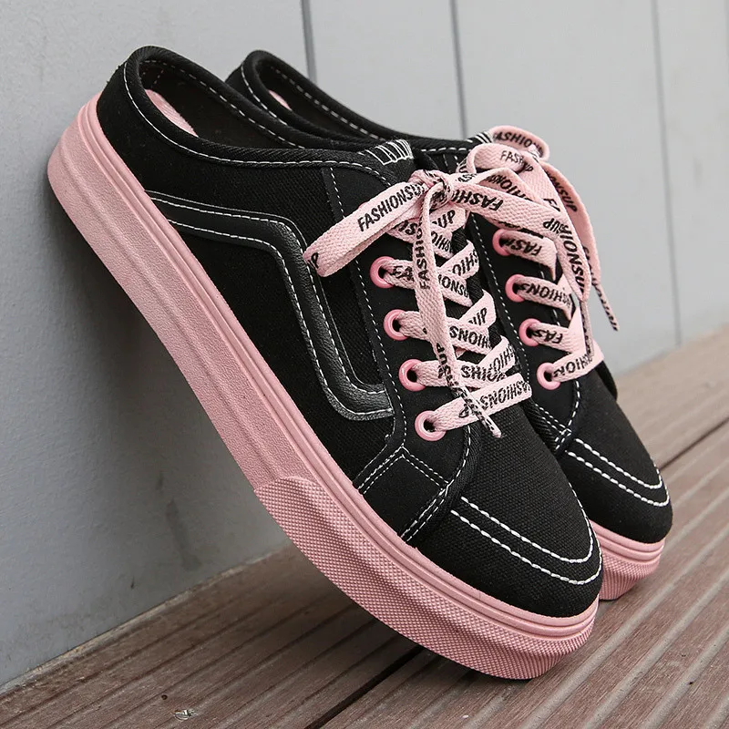 

Canvas Shoes Women New Spring And Aummer Women's Lace-up Casual Shoes Without Heel Half Support One Pedal Lazy ShoesZH100675
