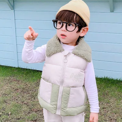 

Зимний бархатный жилет из овечьей шерсти для малышей, 2020 г. Детский жилет с пуховым воротником корейский модный толстый теплый От 3 до 8 лет ж...