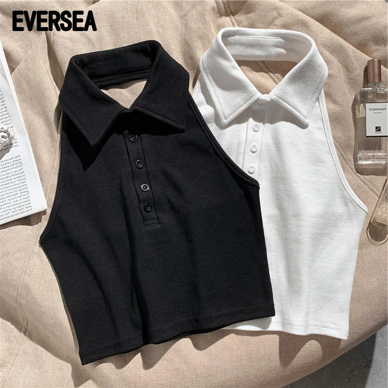 

Eversea Turn Down Collar Tops Women Sleevless Fit Ins Style Vest
