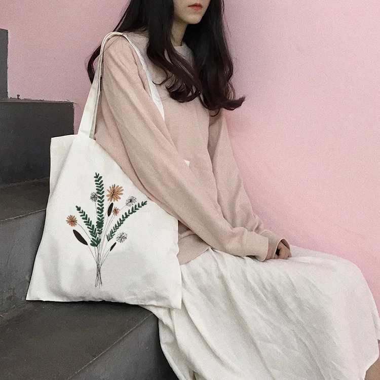 

Women Canvas Shopping Bag Female Canvas Cloth Shoulder Bag Eco Handbag Tote Reusable Grocery Shopper Bags Students Book Bag